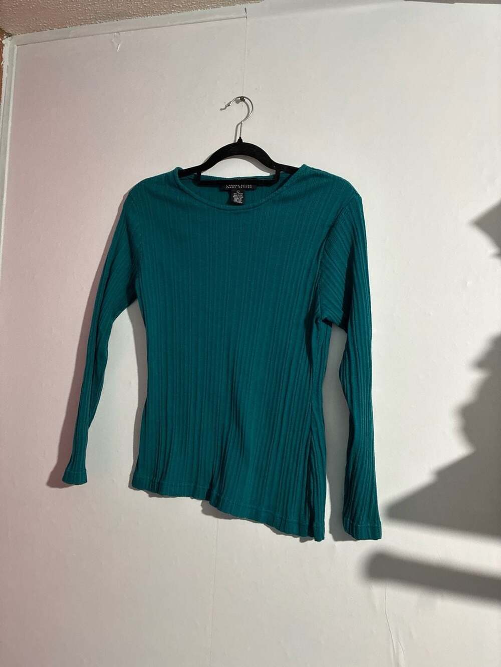Vintage Carole Little Sport Petites Emerald Green Ribbed Long Sleeve Knit Top
